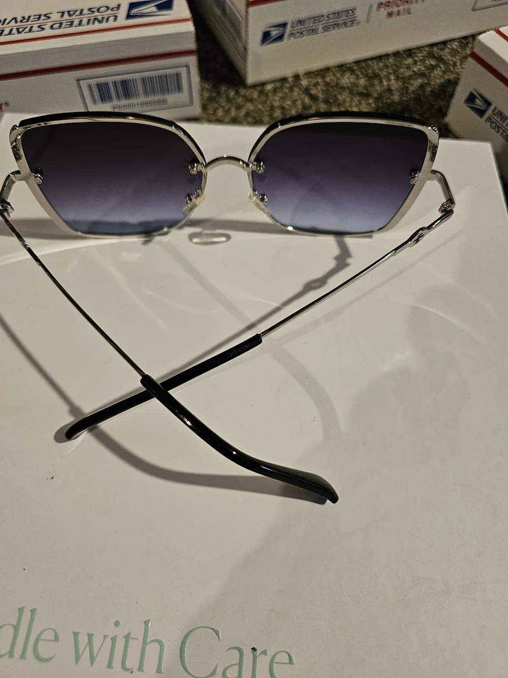 Oversized Square Gradient Purple Women's Sunglasses With Cross Cut Out